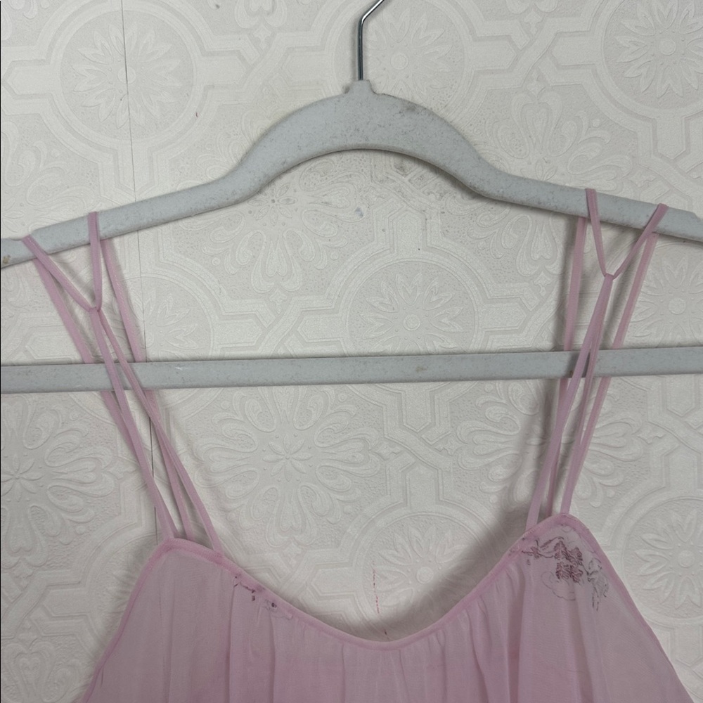 Vintage Trillium 60s 70s Pink‎ Sheer Slip Dress Floral Nylon Fairycore Lingerie - Picture 4 of 11